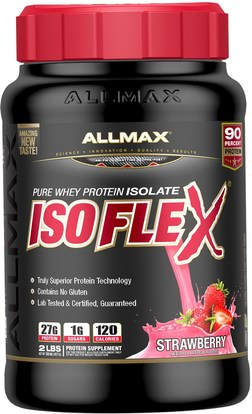 ALLMAX Nutrition, Isoflex, 100% Ultra-Pure Whey Protein Isolate (WPI Ion-Charged Particle Filtration), Strawberry, 2 lbs. (907 g) ,رياضات