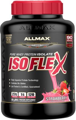 ALLMAX Nutrition, Isoflex, 100% Ultra-Pure Whey Protein Isolate (WPI Ion-Charged Particle Filtration), Strawberry, 5 lbs. (2.27 kg) ,رياضات