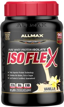 ALLMAX Nutrition, Isoflex, 100% Ultra-Pure Whey Protein Isolate (WPI Ion-Charged Particle Filtration), Vanilla, 2 lbs (907 g) ,رياضات