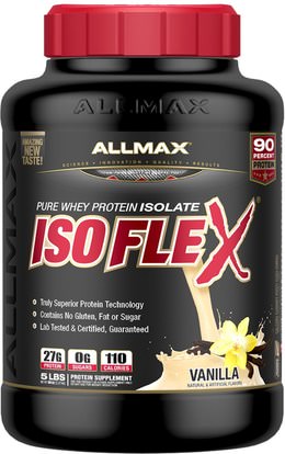 ALLMAX Nutrition, Isoflex, 100% Ultra-Pure Whey Protein Isolate (WPI Ion-Charged Particle Filtration), Vanilla, 5 lbs (2.27 kg) ,رياضات