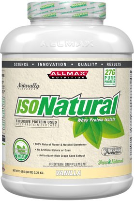 ALLMAX Nutrition, IsoNatural, 100% Ultra-Pure Natural Whey Protein Isolate, Vanilla, 5 lbs (2.27 kg) ,المكملات الغذائية، بروتين مصل اللبن، والرياضة