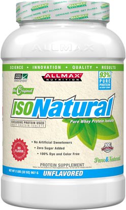 ALLMAX Nutrition, IsoNatural, 100% Ultra-Pure Natural Whey Protein Isolate (WPI90), The Original, Unflavored, 2 lbs (907 g) ,المكملات الغذائية، بروتين مصل اللبن، والرياضة