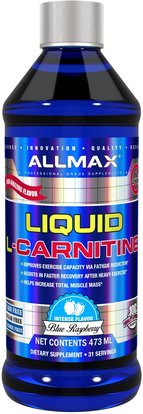 ALLMAX Nutrition, L-Carnitine Liquid + Vitamin B5, Blue Raspberry Flavor, 16 oz (473 ml) ,المكملات الغذائية، والأحماض الأمينية، والرياضة، ل كارنيتين السائل