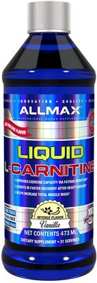 ALLMAX Nutrition, L-Carnitine Liquid + Vitamin B5, Vanilla Flavor, 16 oz (473 ml) ,المكملات الغذائية، والأحماض الأمينية، والرياضة، ل كارنيتين السائل