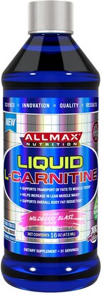 ALLMAX Nutrition, L-Carnitine Liquid + Vitamin B5, Wildberry Blast Flavor, 16 oz (473 ml) ,المكملات الغذائية، والأحماض الأمينية، والرياضة، ل كارنيتين السائل