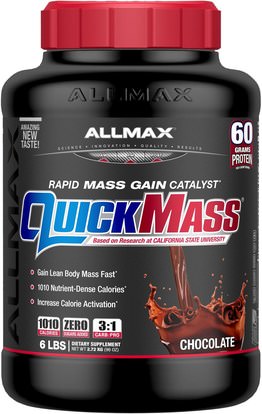 ALLMAX Nutrition, QuickMass, Weight Gainer, Rapid Mass Gain Catalyst, Chocolate, 6 lbs (2.72 kg) ,المكملات الغذائية، بروتين مصل اللبن، والرياضة