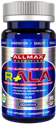ALLMAX Nutrition, R+Alpha Lipoic Acid (Max Potency R+ALA), 150 mg, 60 Capsules ,والمكملات الغذائية، ومضادات الأكسدة، والرياضة، ألفا حمض ليبويك 150 ملغ