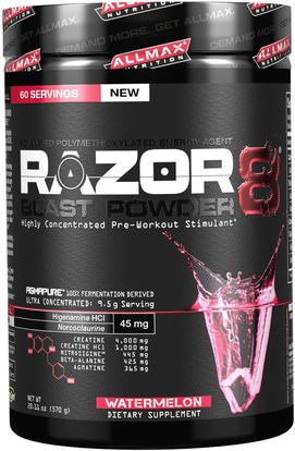 ALLMAX Nutrition, Razor 8, Pre-Workout Energy Drink with Yohimbine, Watermelon, 20.11 oz (570 g) ,الرياضة، الكرياتين