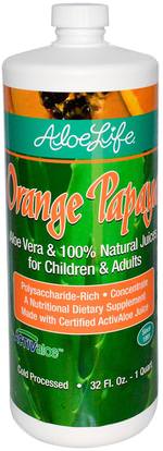 Aloe Life International, Inc, Aloe Vera & 100% Natural Juices for Children & Adults, Orange Papaya, 32 fl oz (1 Quart) ,المكملات الغذائية، الألوة فيرا، سائل الألوة فيرا