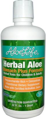 Aloe Life International, Inc, Herbal Aloe, Stomach Plus Formula, 32 fl oz (1 Quart) ,المكملات الغذائية، الألوة فيرا، سائل الألوة فيرا، الصحة، الهضم، المعدة