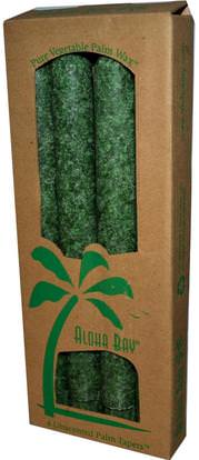 Aloha Bay, Palm Wax Taper Candles, Unscented, Green, 4 Pack, 9 in (23 cm) Each ,حمام، الجمال، الشمعات