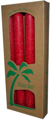 Aloha Bay, Palm Wax Taper Candles, Unscented, Red, 4 Pack, 9 in (23 cm) Each ,حمام، الجمال، الشمعات