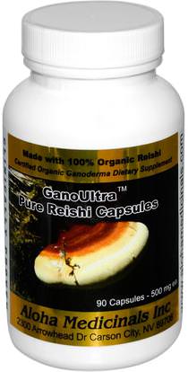 Aloha Medicinals Inc., Gano Ultra, Pure Reishi Capsules, 500 mg, 90 Capsules ,المكملات الغذائية، كبسولات الفطر، أدابتوغين