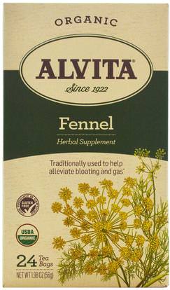 Alvita Teas, Organic, Fennel Tea, Caffeine Free, 24 Tea Bags, 1.98 oz (56 g) ,الأعشاب، الشمر