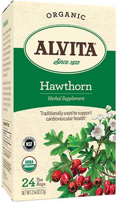 Alvita Teas, Organic Hawthorn, 24 Tea Bags, 2.54 oz (72 g) ,الطعام، شاي الأعشاب، الزعرور