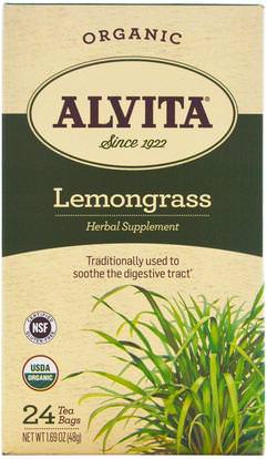 Alvita Teas, Organic, Lemongrass Tea, Caffeine Free, 24 Tea Bags, 1.69 oz (48 g) ,حمام، الجمال، الزيوت العطرية الزيوت، زيت الليمون