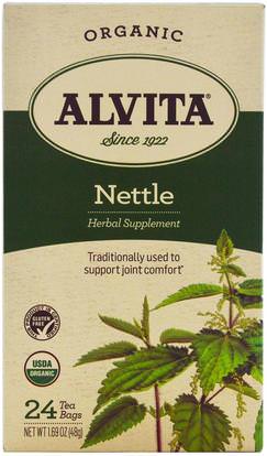 Alvita Teas, Organic, Nettle Tea, Caffeine Free, 24 Tea Bags, 1.69 oz (48 g) ,الأعشاب، القراص، اللدغة