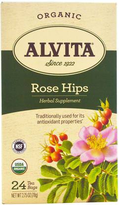 Alvita Teas, Organic, Rose Hips Tea, Caffeine Free, 24 Tea Bags, 2.75 oz (78 g) ,الفيتامينات، فيتامين ج، الوركين الوردية