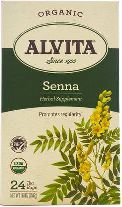 Alvita Teas, Organic, Senna Tea, Caffeine Free, 24 Tea Bags, 1.61 oz (45.6 g) ,الأعشاب، سينا، ليفيس