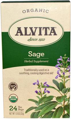 Alvita Teas, Sage, Organic, Caffeine Free, 24 Tea Bags, 1.13 oz (32 g) ,الأعشاب، حكيم أوراق الشاي