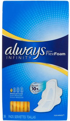 Always, Infinity Flex Foam with Wings, Regular Flow, 36 Pads ,الصحة، المرأة