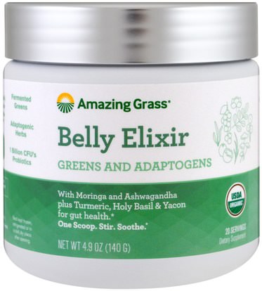 Amazing Grass, Belly Elixir, Greens And Adaptogens, 4.9 oz (140 g) ,المكملات الغذائية، سوبرفوودس