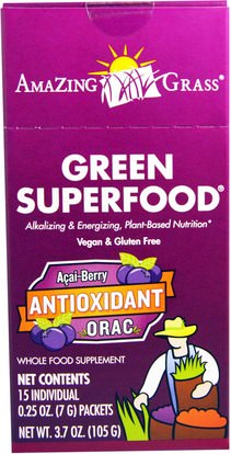 Amazing Grass, Green Superfood, Antioxidant Acai Berry Drink Powder, 15 Individual Packets, 0.25 oz (7 g) Each ,المكملات الغذائية، سوبرفوودس