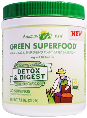 Amazing Grass, Green Superfood, Detox & Digest, 7.4 oz (210 g) ,المكملات الغذائية، سوبرفوودس