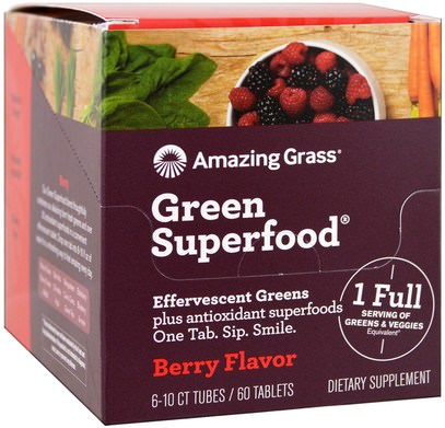 Amazing Grass, Green Superfood, Effervescent Greens, Berry Flavor, 6 Tubes, 10 Tablets Each ,المكملات الغذائية، سوبرفوودس