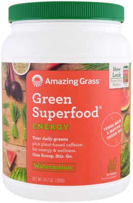 Amazing Grass, Green Superfood, Energy, Watermelon, 24.7 oz (700 g) ,الصحة، مشروبات الطاقة مزيج، المكملات الغذائية، سوبرفوودس