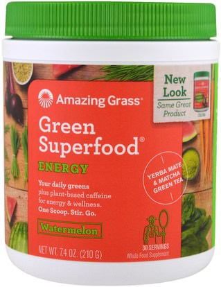 Amazing Grass, Green Superfood, Energy, Watermelon, 7.4 oz (210 g) ,المكملات الغذائية، سوبرفوودس