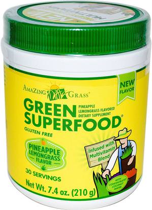 Amazing Grass, Green Superfood, Pineapple Lemongrass Flavored, 7.4 oz (210 g) ,المكملات الغذائية، سوبرفوودس