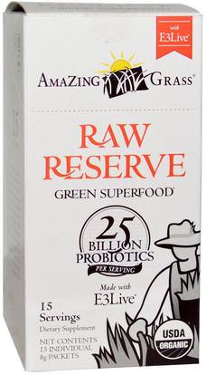 Amazing Grass, Green Superfood, Raw Reserve with E3 Live, 15 Packets, 8 g Each ,المكملات الغذائية، سوبرفوودس