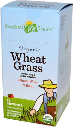 Amazing Grass, Organic Wheat Grass, Whole Food Drink Powder, 15 Individual Packets, 8 g Each ,المكملات الغذائية، سوبرفوودس، عشب القمح