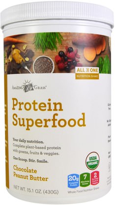 Amazing Grass, Protein Superfood, Chocolate Peanut Butter, 15.1 oz (430 g) ,والمكملات الغذائية، سوبرفوودس، والبروتين
