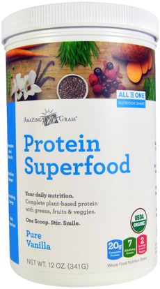 Amazing Grass, Protein Superfood, Pure Vanilla, 12 oz (341 g) ,والمكملات الغذائية، سوبرفوودس، والبروتين