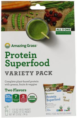 Amazing Grass, Protein Superfood Variety Pack, Two Flavors, Chocolate Peanut Butter & Pure Vanilla, 2 Packets ,والمكملات الغذائية، سوبرفوودس، والبروتين