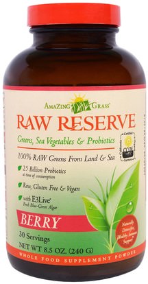 Amazing Grass, Raw Reserve, Greens, Sea Vegetables & Probiotics, Berry, 8.5 oz (240 g) ,المكملات الغذائية، سوبرفوودس