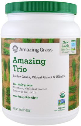 Amazing Grass, The Amazing Trio, Barley Grass & Wheat Grass & Alfalfa, 28.2 oz (800 g) ,والمكملات الغذائية، سوبرفوودس، العشب مذهلة مذهلة الثلاثي، العشب الشعير