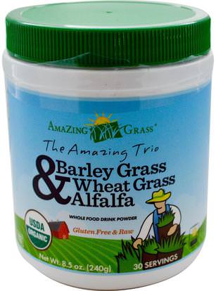 Amazing Grass, The Amazing Trio, Barley Grass & Wheat Grass & Alfalfa, 8.5 oz (240 g) ,والمكملات الغذائية، سوبرفوودس، العشب مذهلة مذهلة الثلاثي، العشب الشعير