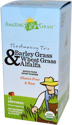 Amazing Grass, The Amazing Trio, Barley Grass, Wheat Grass & Alfalfa, Drink Powder, 15 Individual Packets, 8 g Each ,والمكملات الغذائية، سوبرفوودس، العشب مذهلة مذهلة الثلاثي، العشب الشعير