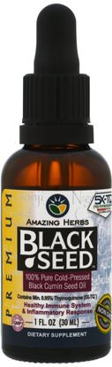 Amazing Herbs, Black Seed, 100% Pure Cold-Pressed Black Cumin Seed Oil, 1 fl oz (30 ml) ,الأعشاب، البذور السوداء
