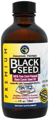 Amazing Herbs, Black Seed, 100% Pure Cold-Pressed Black Cumin Seed Oil, 4 fl oz (120 ml) ,الأعشاب، البذور السوداء