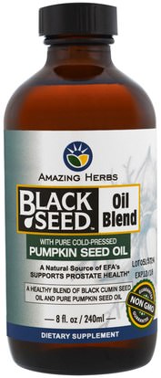 Amazing Herbs, Black Seed Oil Blend with Pure Cold-Pressed Pumpkin Seed Oil, 8 fl oz (240 ml) ,الأعشاب، البذور السوداء، إيفا أوميجا 3 6 9 (إيبا دا)، زيت بذور اليقطين