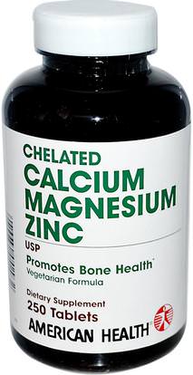 American Health, Chelated Calcium Magnesium Zinc, 250 Tablets ,المكملات الغذائية، والمعادن، والكالسيوم