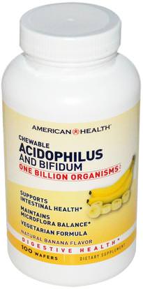 American Health, Chewable Acidophilus and Bifidum, Natural Banana Flavor, 100 Wafers ,المكملات الغذائية، البروبيوتيك، بيفيدوس