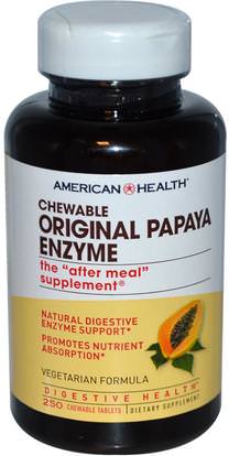 American Health, Chewable Original Papaya Enzyme, 250 Chewable Tablets ,المكملات الغذائية، الانزيمات، البابايا غراء، الانزيمات الهاضمة