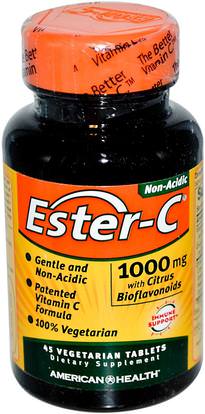 American Health, Ester-C, 1000 mg, 45 Veggie Tabs ,الفيتامينات، فيتامين ج، استر بيوفلافونويدس ج