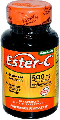 American Health, Ester-C, 500 mg, 60 Capsules ,الفيتامينات، فيتامين ج، استر بيوفلافونويدس ج