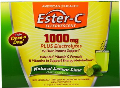 American Health, Ester-C Effervescent, Natural Lemon Lime Flavor, 1000 mg, 21 Packets, 0.35 oz (10 g) Each ,الفيتامينات، فيتامين ج